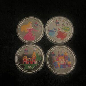 Disneyland 70th Celebration Color Medallion Set Aurora Fairies Disney